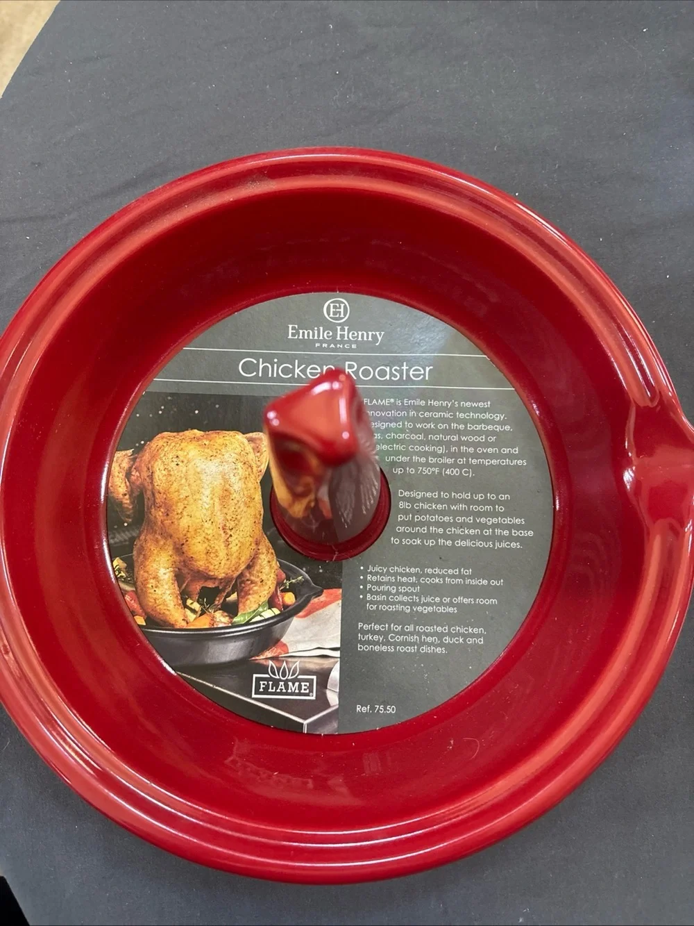 New Emile Henry Red Ceramic Chicken Roaster